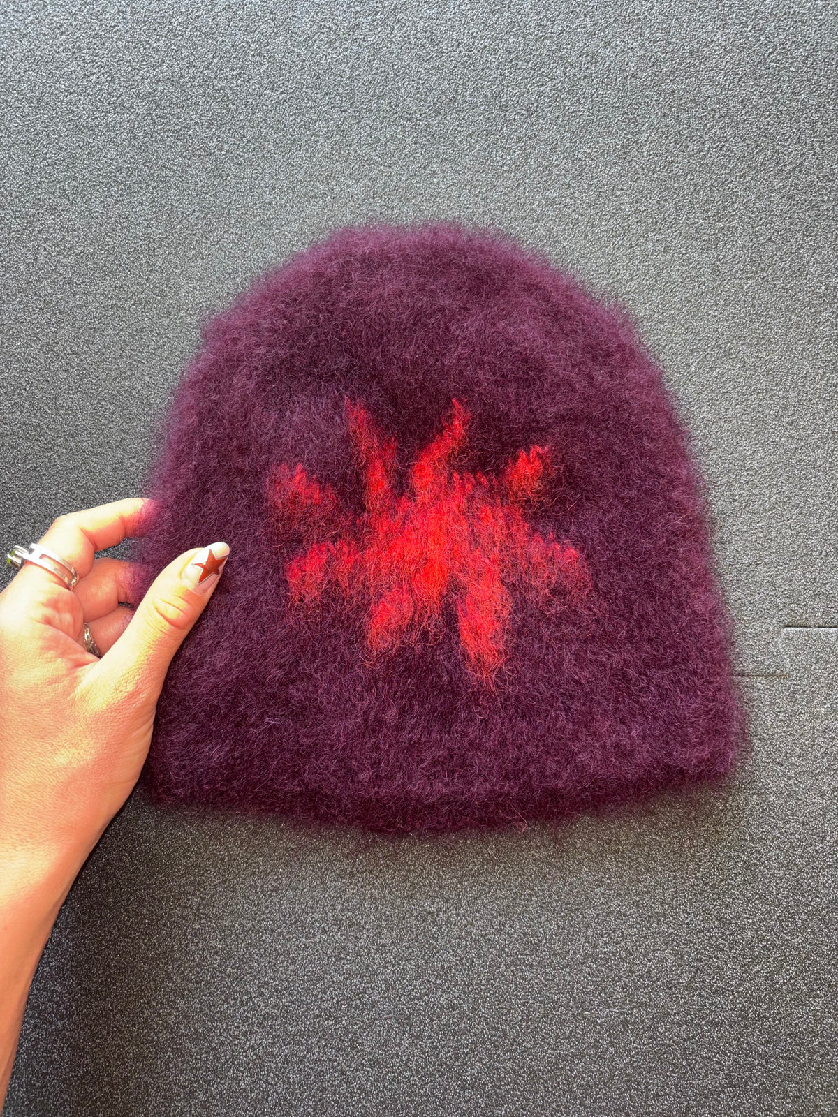 BRUSHED MOHAIR BEANIE red monster