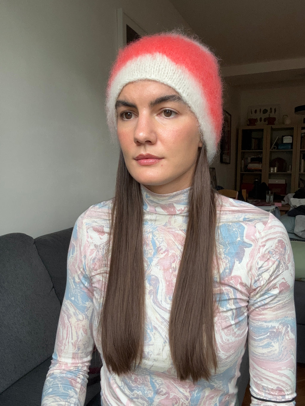 BRUSHED MOHAIR BEANIE CORAL